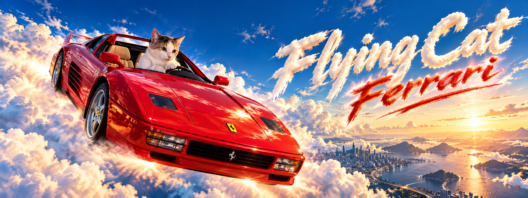 Flying Cat Ferrari original panoramic banner with full title